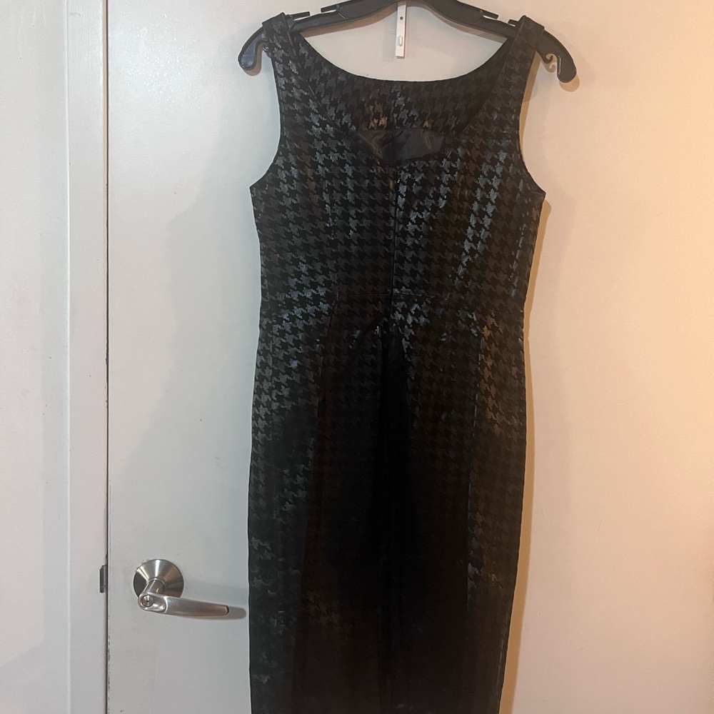 Black Leather Cache Houndstooth Dress